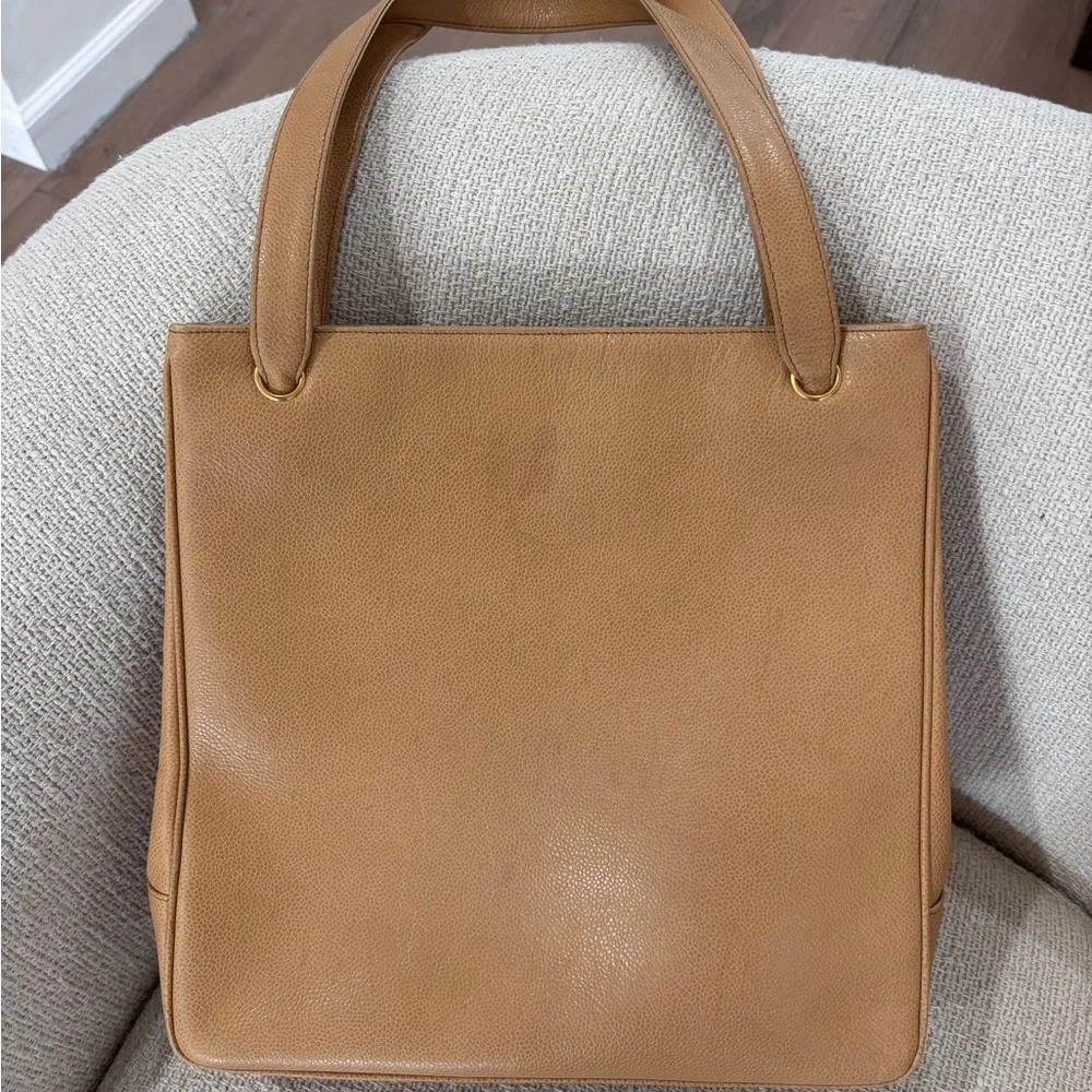 Authentic CHANEL brown caviar leather coco mark tote